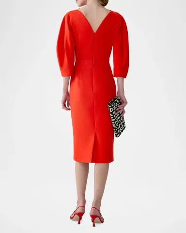 Carolina Herrera Draped High-Neck Wool 3/-Sleeve Midi Dress | Thumbnail 3