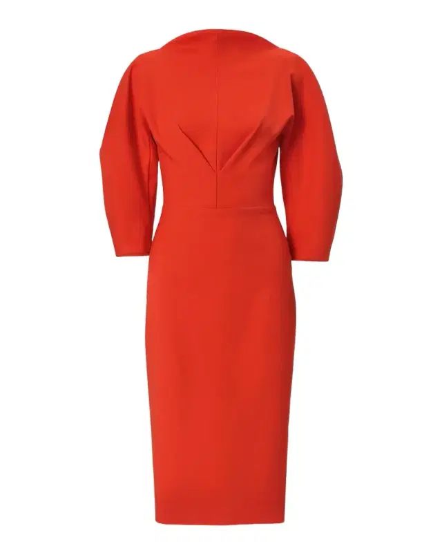 Carolina Herrera Draped High-Neck Wool 3/-Sleeve Midi Dress