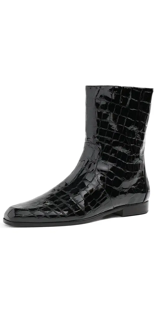 Black Suede Studio Aries Booties BLACK CROC PATENT LEATHER