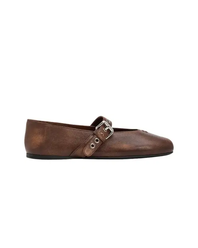 Miu Miu Nappa Leather Mary Jane Buckle Ballerina Flats