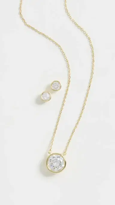 By Adina Eden Cubic Zirconia Bezel Necklace & Earring Set Gold One Size | Thumbnail 2