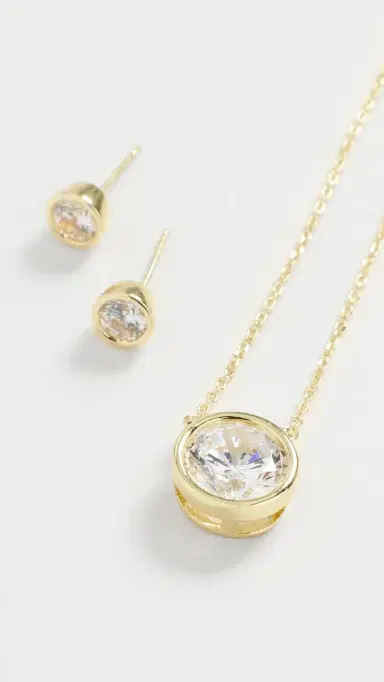By Adina Eden Cubic Zirconia Bezel Necklace & Earring Set Gold One Size | Thumbnail 5
