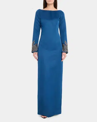 CYNTHIA ROWLEY Thea Embroidered Duchess Satin Column Gown | Thumbnail 2