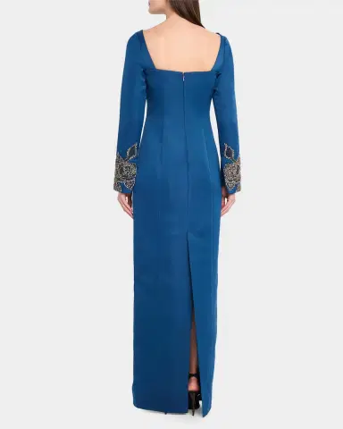 CYNTHIA ROWLEY Thea Embroidered Duchess Satin Column Gown | Thumbnail 3