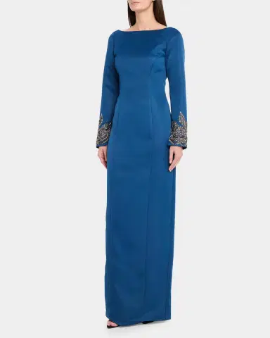 CYNTHIA ROWLEY Thea Embroidered Duchess Satin Column Gown | Thumbnail 4