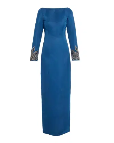 CYNTHIA ROWLEY Thea Embroidered Duchess Satin Column Gown | Thumbnail 1
