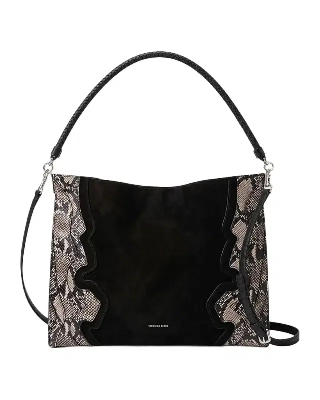 Veronica Beard Vida Snakeskin-Embossed Suede Shoulder Bag