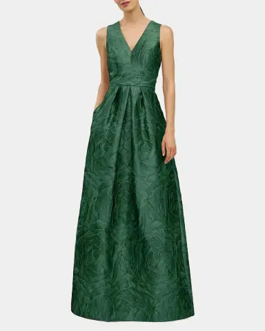 Kay Unger New York Mariah V-Neck Sleeveless Jacquard A-Line Gown | Thumbnail 2 Kay Unger New York Mariah V-Neck Sleeveless Jacquard A-Line Gown | Thumbnail 2