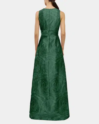 Kay Unger New York Mariah V-Neck Sleeveless Jacquard A-Line Gown | Thumbnail 3 Kay Unger New York Mariah V-Neck Sleeveless Jacquard A-Line Gown | Thumbnail 3