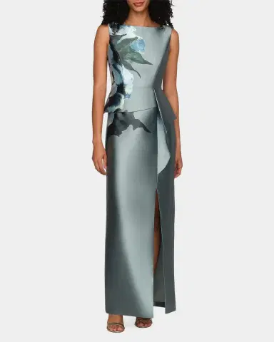Kay Unger New York Luciana Satin Floral Column Gown | Thumbnail 2 Kay Unger New York Luciana Satin Floral Column Gown | Thumbnail 2