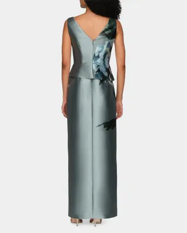 Kay Unger New York Luciana Satin Floral Column Gown | Thumbnail 3 Kay Unger New York Luciana Satin Floral Column Gown | Thumbnail 3