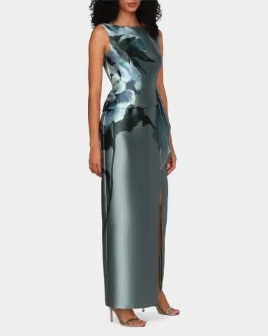 Kay Unger New York Luciana Satin Floral Column Gown | Thumbnail 4 Kay Unger New York Luciana Satin Floral Column Gown | Thumbnail 4