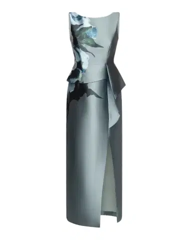 Kay Unger New York Luciana Satin Floral Column Gown | Thumbnail 1 Kay Unger New York Luciana Satin Floral Column Gown | Thumbnail 1