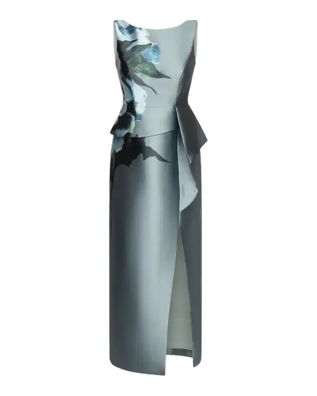 Kay Unger New York Luciana Satin Floral Column Gown