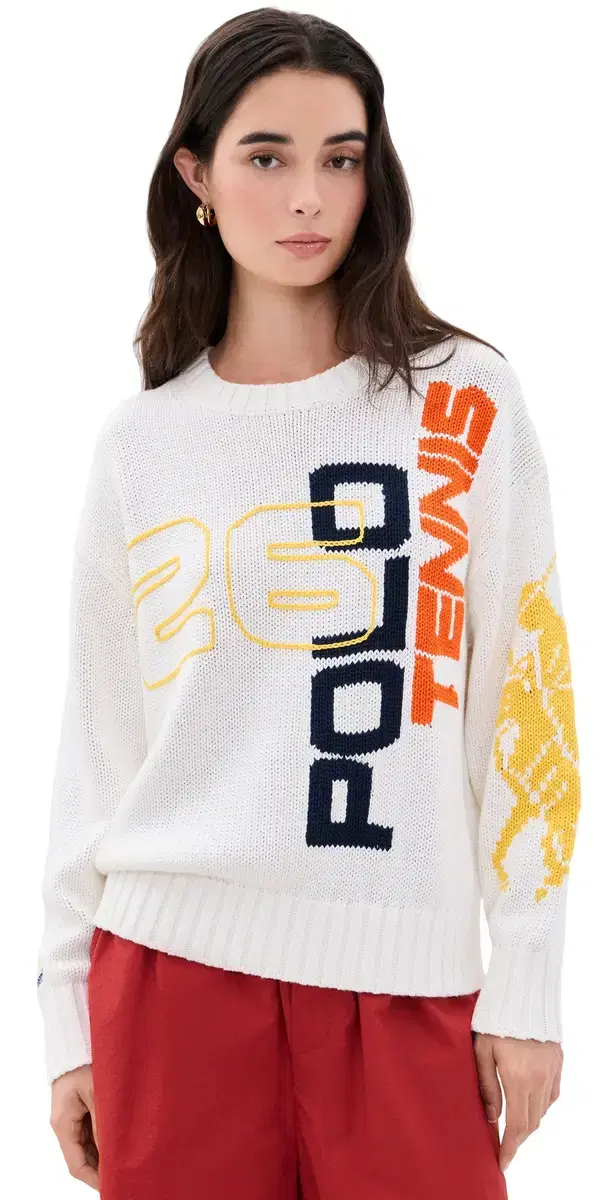 Polo Ralph Lauren U Open Graphic Cotton Intarsia Sweater White