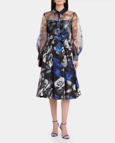 CYNTHIA ROWLEY Agatha Belted Floral Organza Midi Shirtdress | Thumbnail 2
