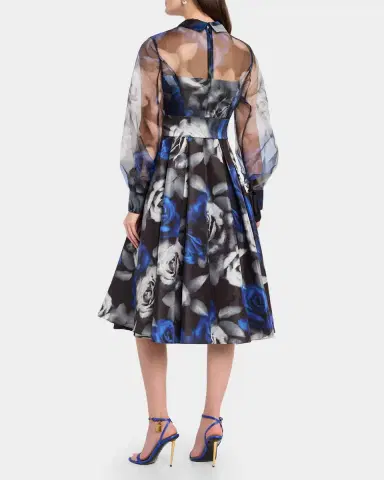 CYNTHIA ROWLEY Agatha Belted Floral Organza Midi Shirtdress | Thumbnail 3
