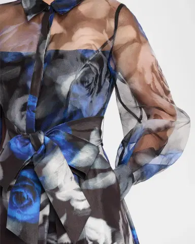 CYNTHIA ROWLEY Agatha Belted Floral Organza Midi Shirtdress | Thumbnail 5