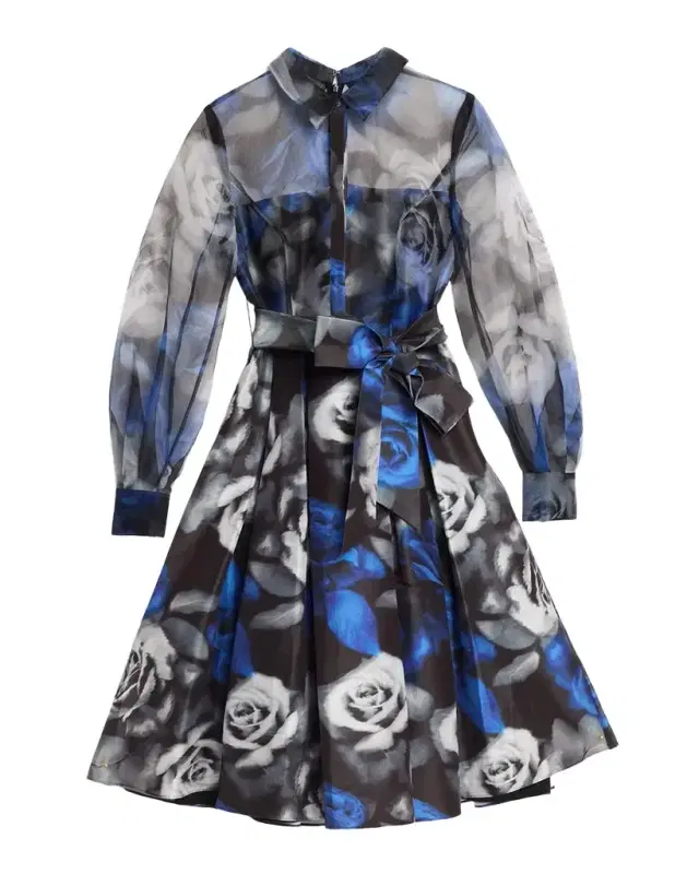 CYNTHIA ROWLEY Agatha Belted Floral Organza Midi Shirtdress