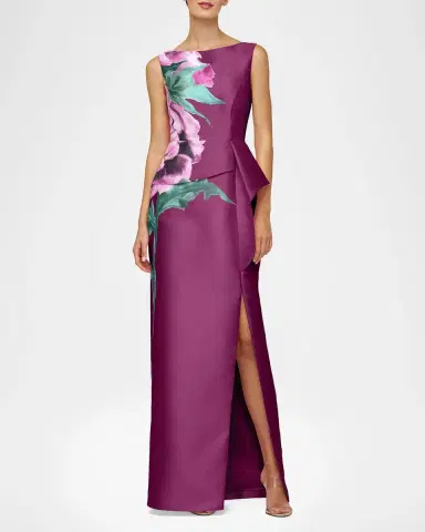 Kay Unger New York Luciana Satin Floral Column Gown | Thumbnail 2 Kay Unger New York Luciana Satin Floral Column Gown | Thumbnail 2
