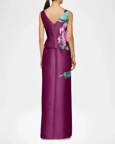 Kay Unger New York Luciana Satin Floral Column Gown | Thumbnail 3 Kay Unger New York Luciana Satin Floral Column Gown | Thumbnail 3