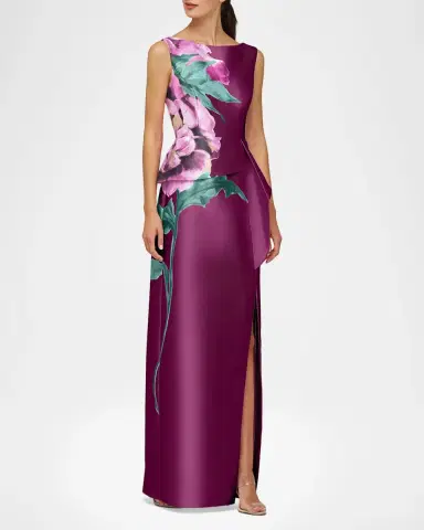 Kay Unger New York Luciana Satin Floral Column Gown | Thumbnail 4 Kay Unger New York Luciana Satin Floral Column Gown | Thumbnail 4