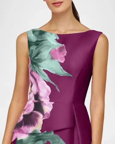 Kay Unger New York Luciana Satin Floral Column Gown | Thumbnail 5 Kay Unger New York Luciana Satin Floral Column Gown | Thumbnail 5