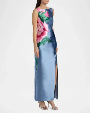 Kay Unger New York Luciana Satin Floral Column Gown | Thumbnail 7 Kay Unger New York Luciana Satin Floral Column Gown | Thumbnail 7