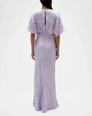 Amsale Textured Floral Jacquard Flutter-Sleeve Maxi Dress | Thumbnail 3