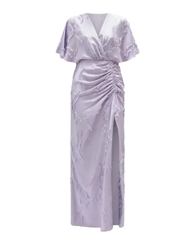 Amsale Textured Floral Jacquard Flutter-Sleeve Maxi Dress