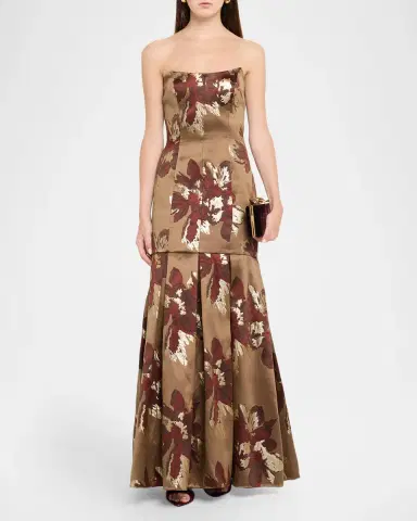 Aidan Mattox Pleated Metallic Floral Jacquard Mermaid Gown | Thumbnail 2