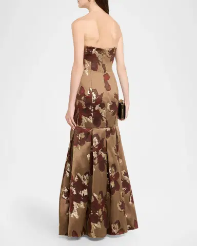 Aidan Mattox Pleated Metallic Floral Jacquard Mermaid Gown | Thumbnail 3
