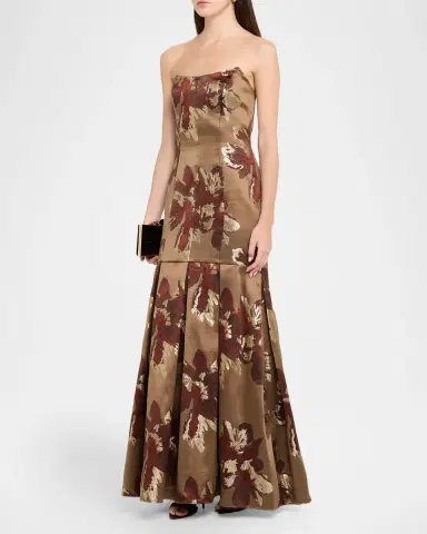 Aidan Mattox Pleated Metallic Floral Jacquard Mermaid Gown | Thumbnail 4