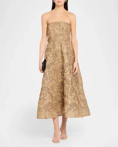 Milly Petunia Strapless Embroidered Metallic Midi Dress | Thumbnail 2