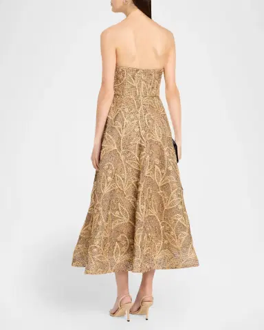 Milly Petunia Strapless Embroidered Metallic Midi Dress | Thumbnail 3