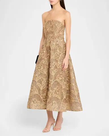 Milly Petunia Strapless Embroidered Metallic Midi Dress | Thumbnail 4