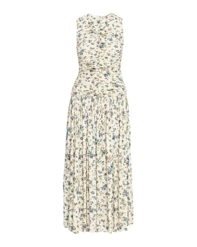 Ulla Johnson Elora Ruched Floral Jersey Midi Dress