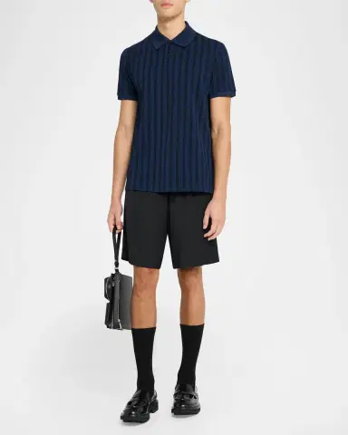 Versace en's Cotton Greca-Stripe Polo Shirt | Thumbnail 2