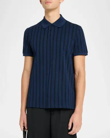 Versace en's Cotton Greca-Stripe Polo Shirt | Thumbnail 4