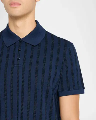 Versace en's Cotton Greca-Stripe Polo Shirt | Thumbnail 5