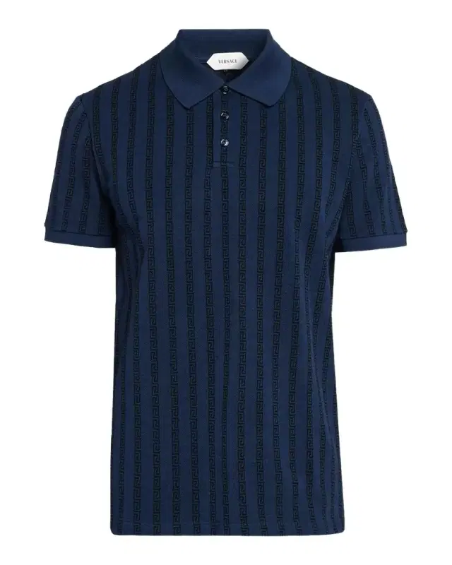 Versace en's Cotton Greca-Stripe Polo Shirt