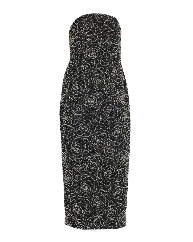 Milly Kait Floral Beaded Column Midi Dress