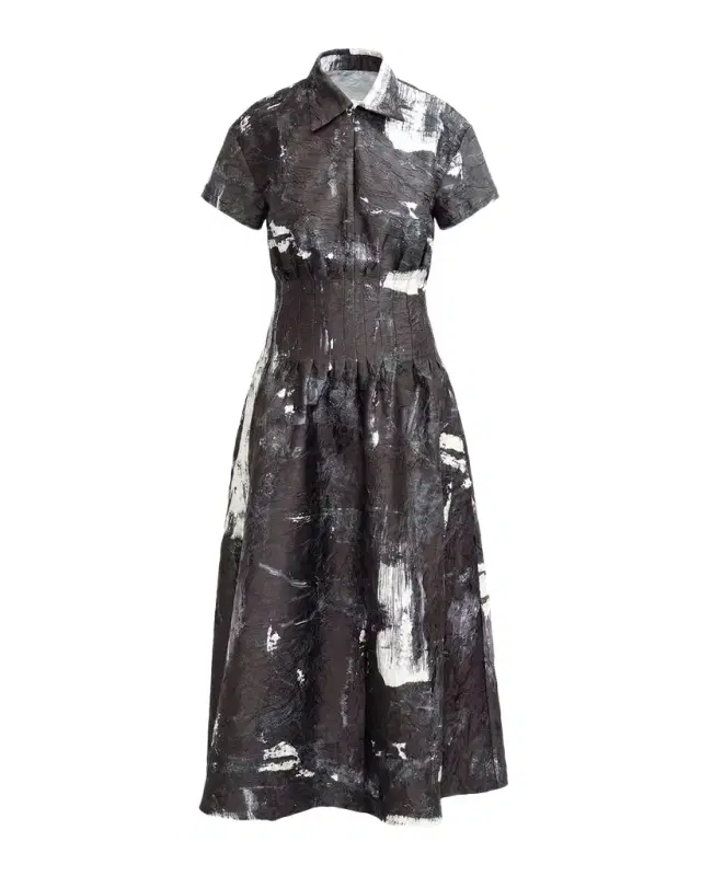 LOVEBIRDS Sculpt Pleated Abstract-Print Maxi Shirtdress