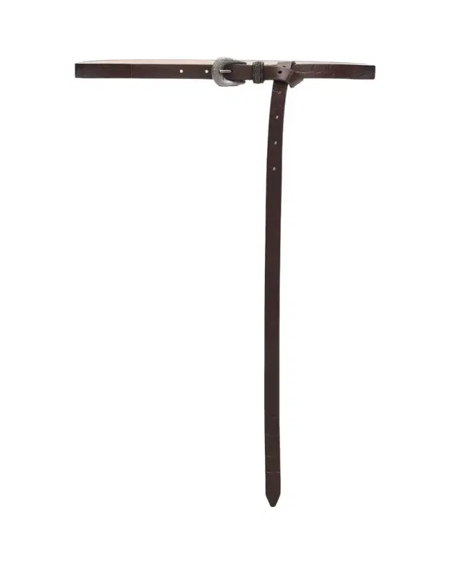 Long Croc-Embossed Leather Belt