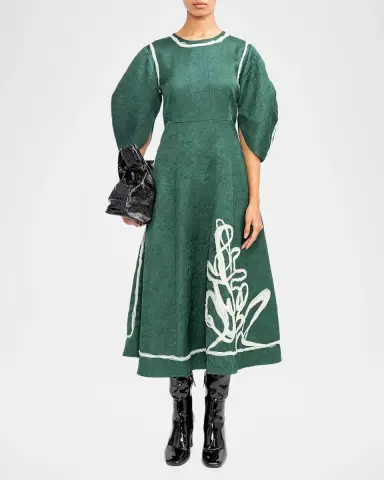 LOVEBIRDS Roselle Embroidered Puff-Sleeve Midi Dress | Thumbnail 2 LOVEBIRDS Roselle Embroidered Puff-Sleeve Midi Dress | Thumbnail 2