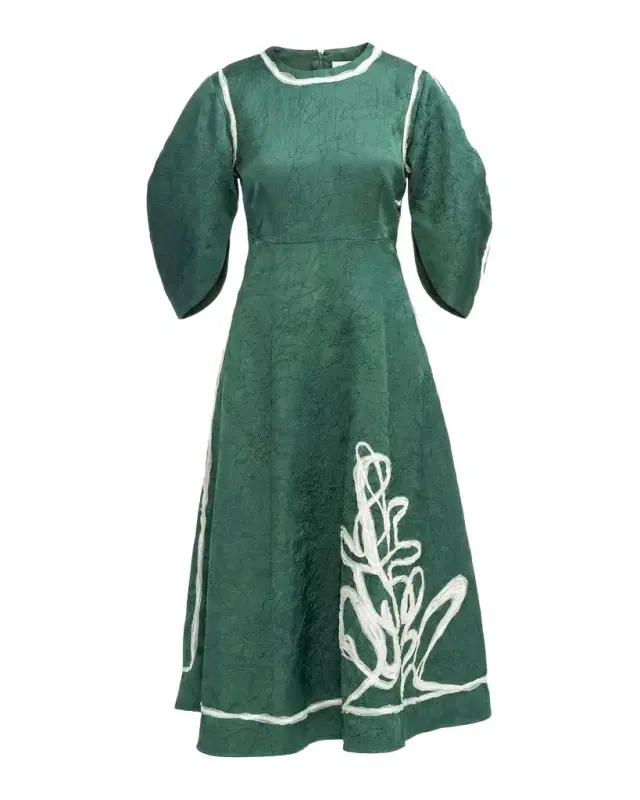 LOVEBIRDS Roselle Embroidered Puff-Sleeve Midi Dress