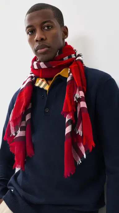 Burberry Wide Check Wool Scarf Oxblood Red One Size | Thumbnail 4