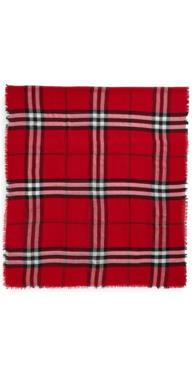Burberry Wide Check Wool Scarf Oxblood Red One Size | Thumbnail 1