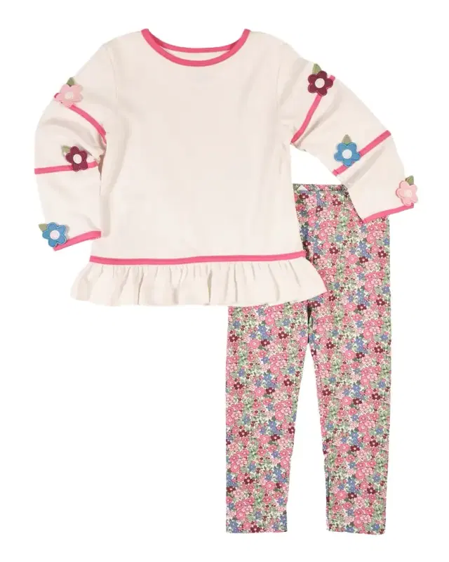 Florence Eiseman Girl's Flower Appliqué Knit Tunic & Leggings Set, Size 2-8