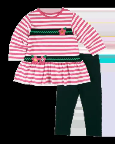 Florence Eiseman Girl's Applique Stripe Tunic Top & Leggings Set, Size 12M-8 | Thumbnail 2
